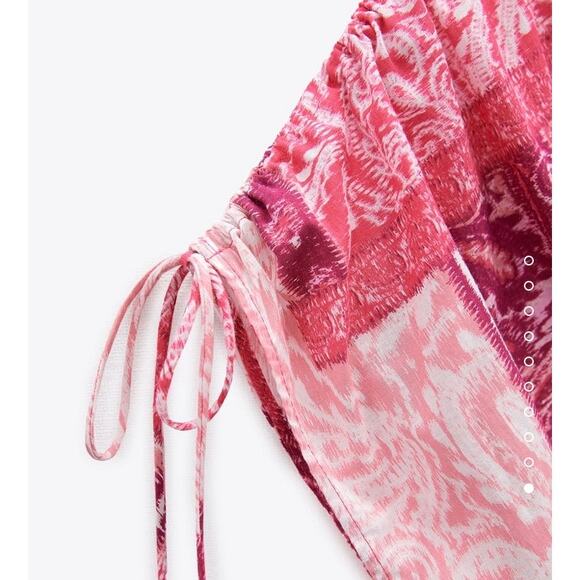 Zara Patchwork Print Dress Pink Cut Out Maxi Size Small - Picture 9 of 14